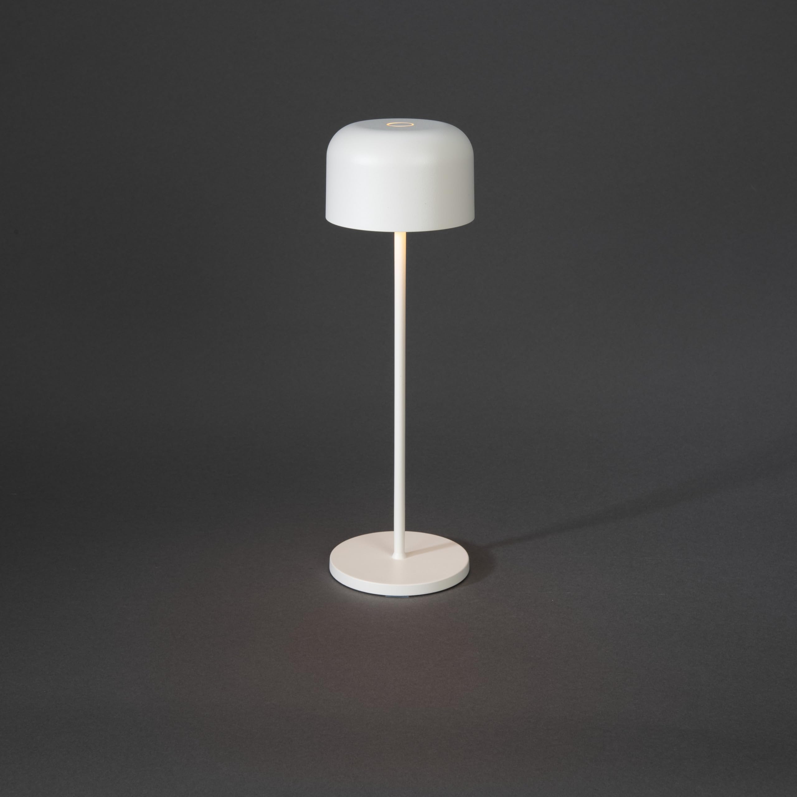 Konstsmide Lámpara de mesa inalámbrica recargable con control táctil y 2 modos de color y base de carga USB incluida, luz alimentada por pilas para uso en interiores o exteriores