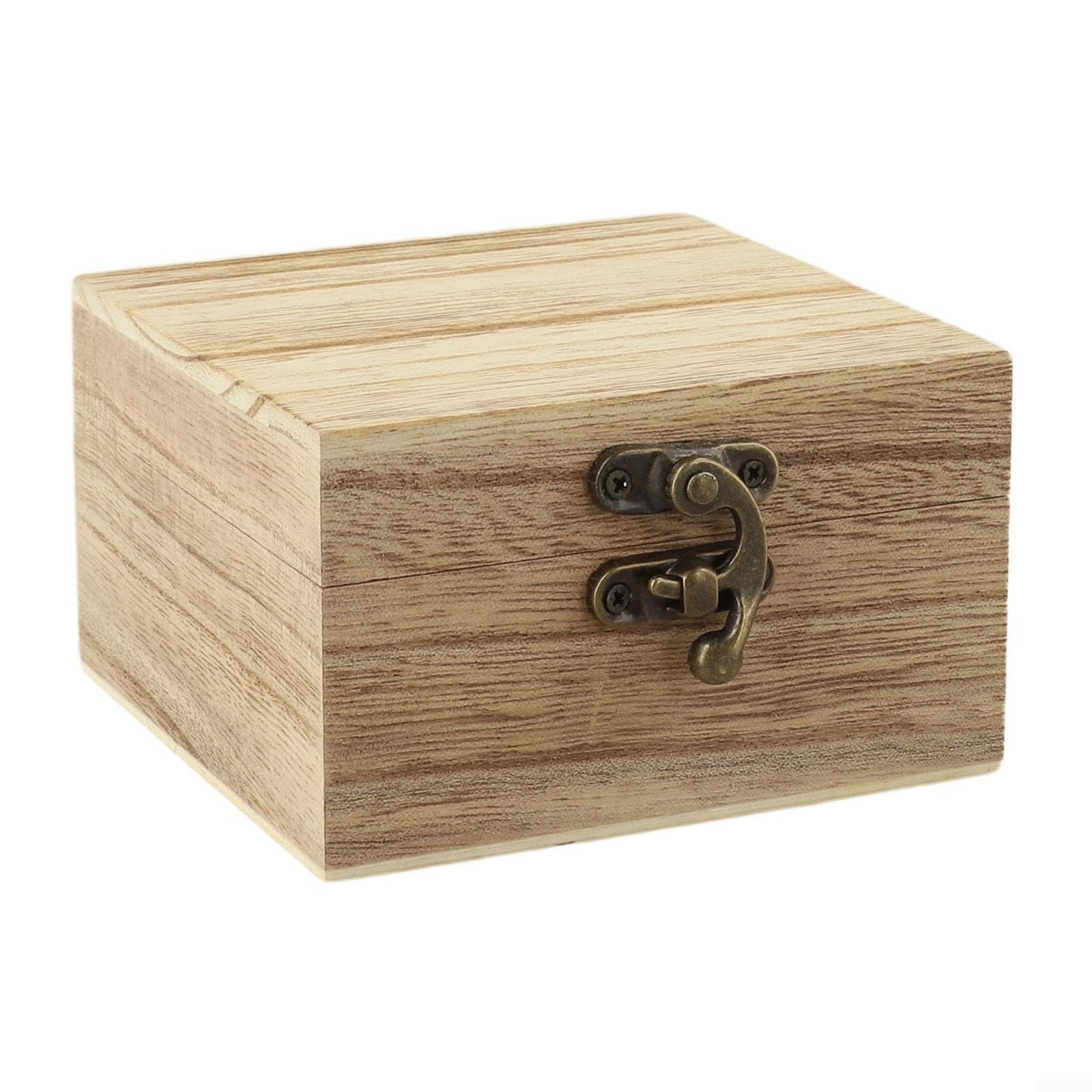 Boîte de rangement vintage en bois de paulownia carrée avec serrure en métal pour l'organisation de la maison et les cadeaux, décoration rustique 10 x 10 x 6 cm (couleur clair)