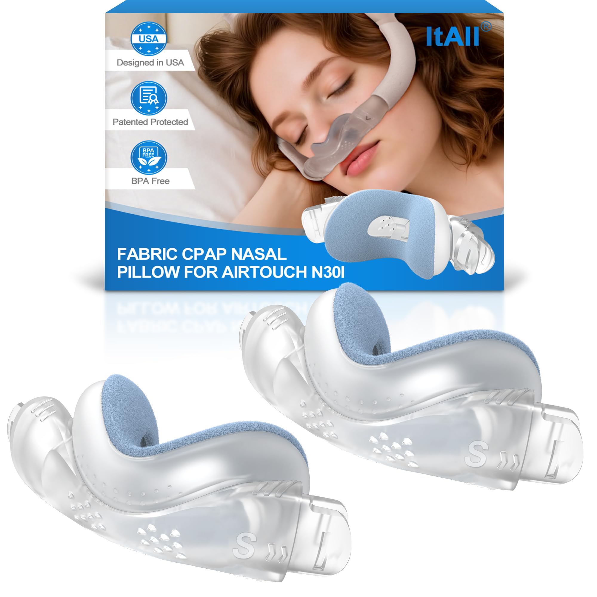 Photo 1 of 2PCs Replacement CPAP Fabric Nasal Pillow Mask Cushion (S) for Airfit N30I & Airtouch N30I, Improved QuietAir N30i - Effictive Moisture-Wicking & Redness-Reducing, ItAll Supplies Accessories - Warm