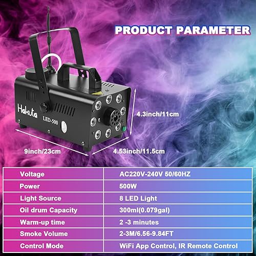 Miniatura 9 de Hakuta Máquina de humo, máquina de niebla inteligente Wi-Fi con 8 luces LED y 13 luces LED de colores, control de aplicación LED niebla máquina de