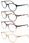 Women Reading Glasses 4Pack Large Round Frame Readers Spring Hinges with 4 Pouch