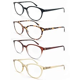 MODFANS Women Reading Glasses 4Pack Large Round Frame Readers Spring Hinges with 4 Pouch