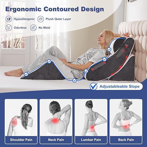 Miniatura 3 de Juego de 4 almohadas ortopédicas de cuña para dormir, almohadas de apoyo de espuma poscirugía para aliviar el dolor de espalda, cuello y piernas,