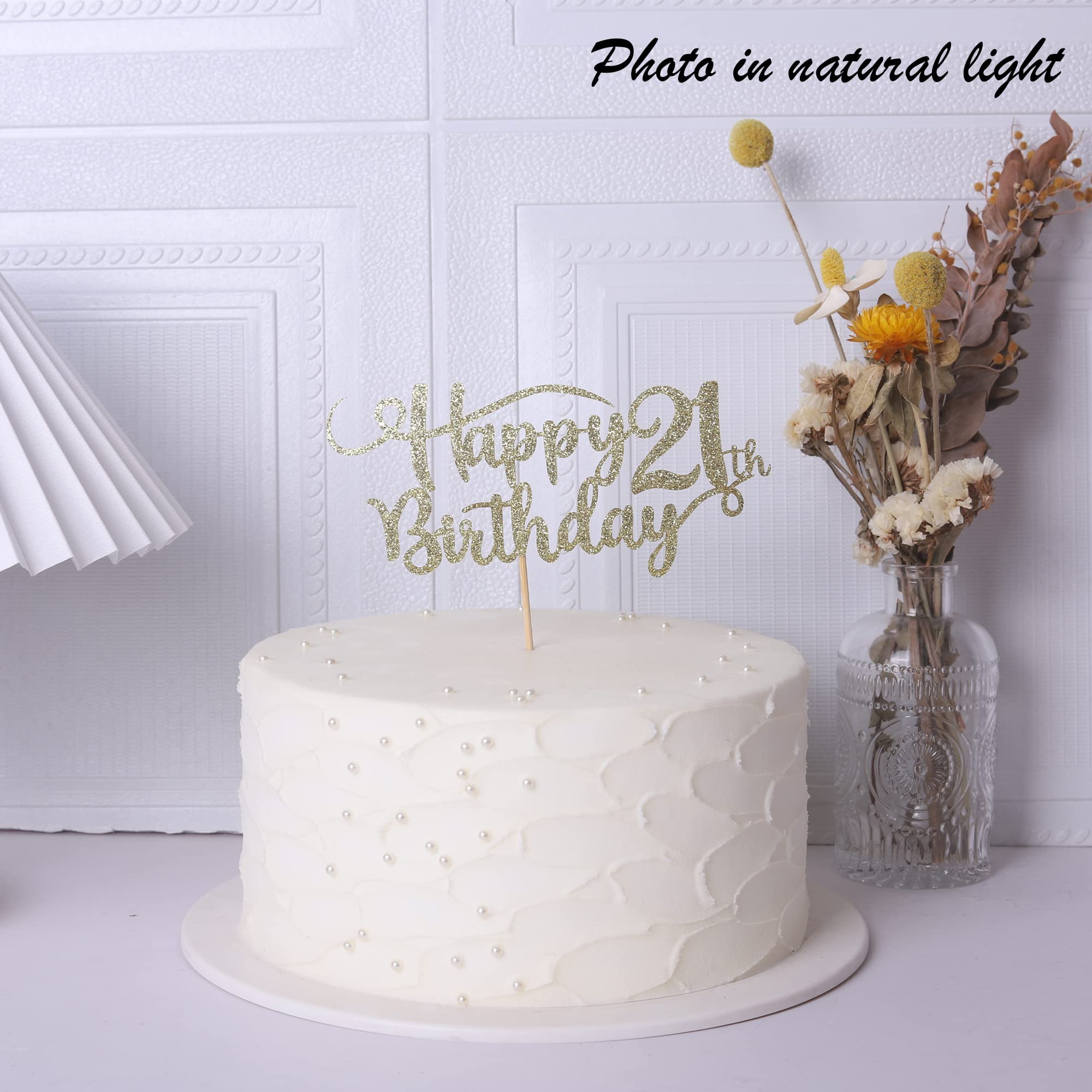 Happy 21st Birthday Cake Topper – Glitter Gold Number 21 Pick For Cake & Cupcake Decoration