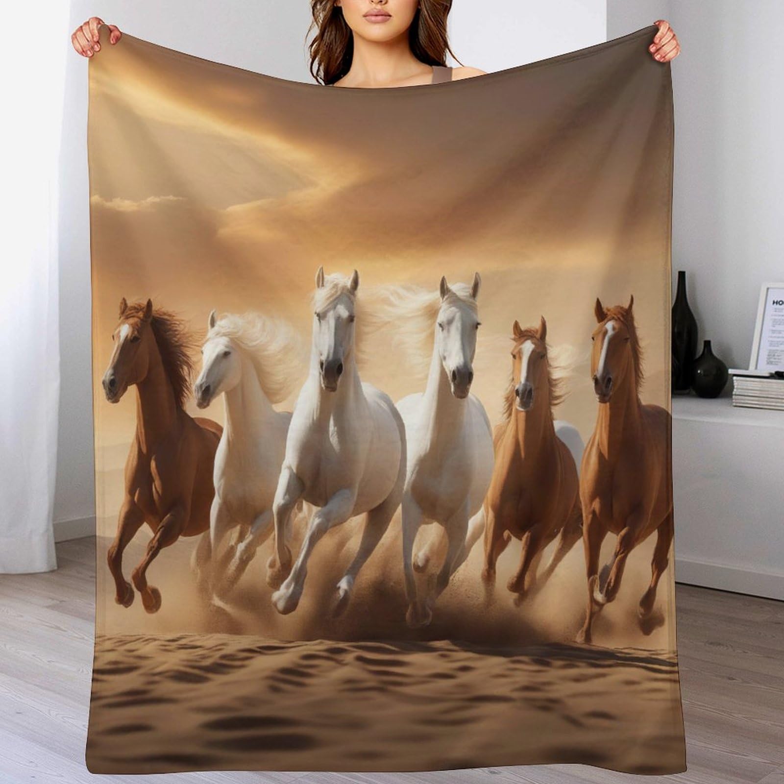 Couverture polaire cheval grand plaid moelleux pour soirée cocooning canapé
