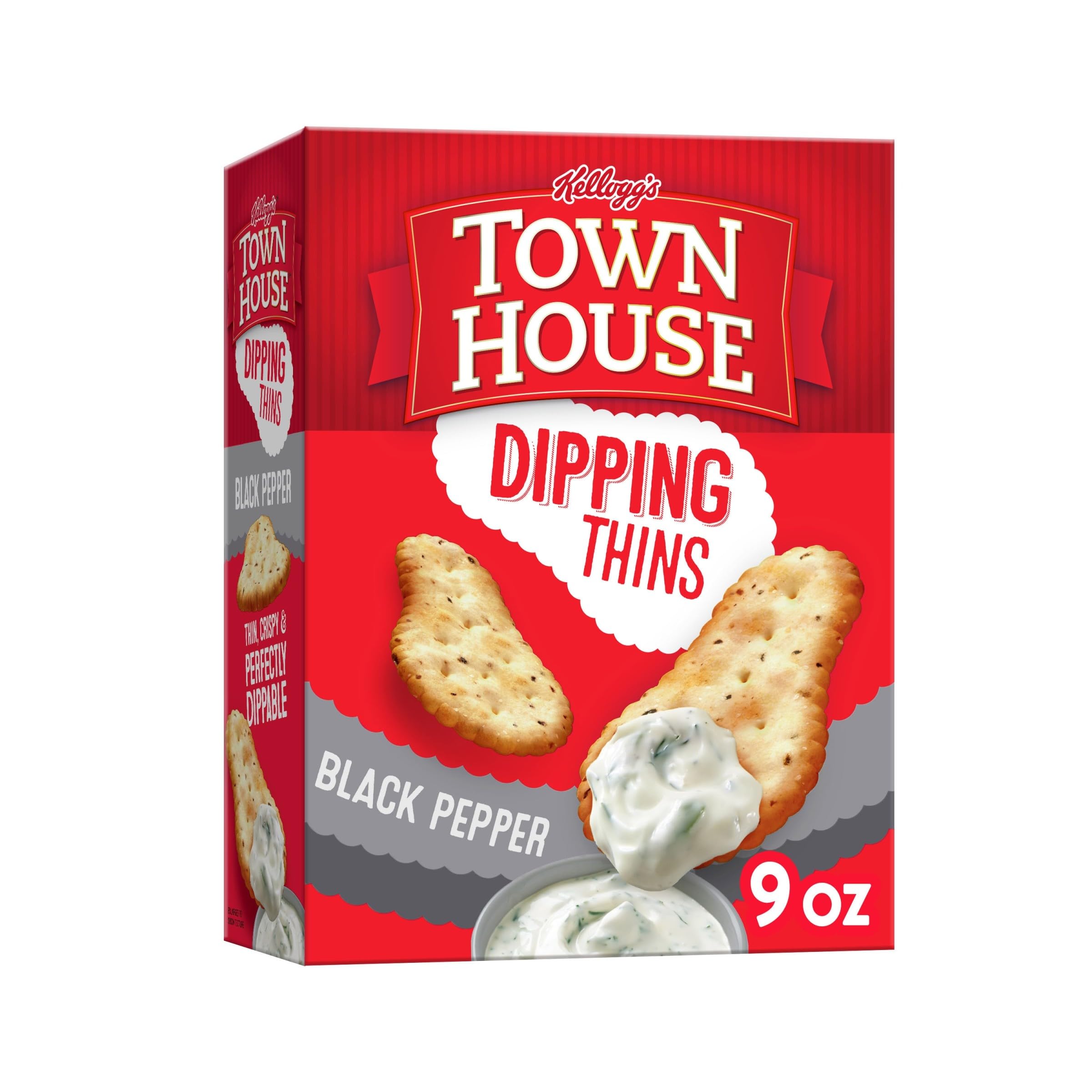Town House Dipping Thins Baked Snack Crackers, Party Snacks, Black Pepper, 9oz Box (1 Box)