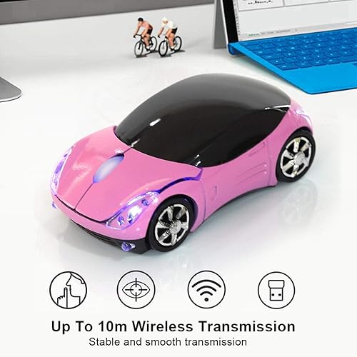 Miniatura 4 de ASHATA Ratón inalámbrico, ratón deportivo de 2,4 G, con forma de coche, Bluetooth, con receptor USB, portátil, lindo ratón de 1600 DPI, para PC,