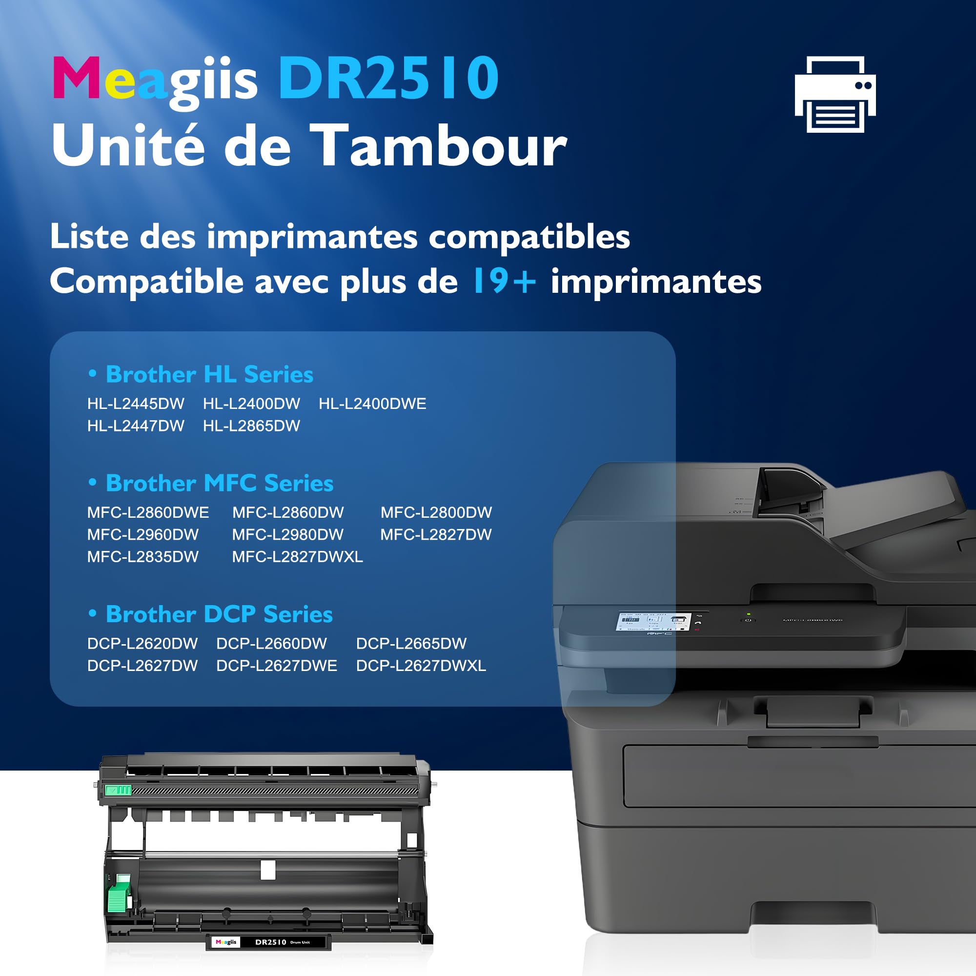 DR2510 Unité de Tambour compatibles pour Brother DR2510 DR-2510 Tambour pour Brother HL-L2400DW HL-L2400DWE HL-L2445DW HL-L2447DW DCP-L2620DW DCP-L2627DW DCP-L2627DWXL DCP-L2627DWE (1 Pack)