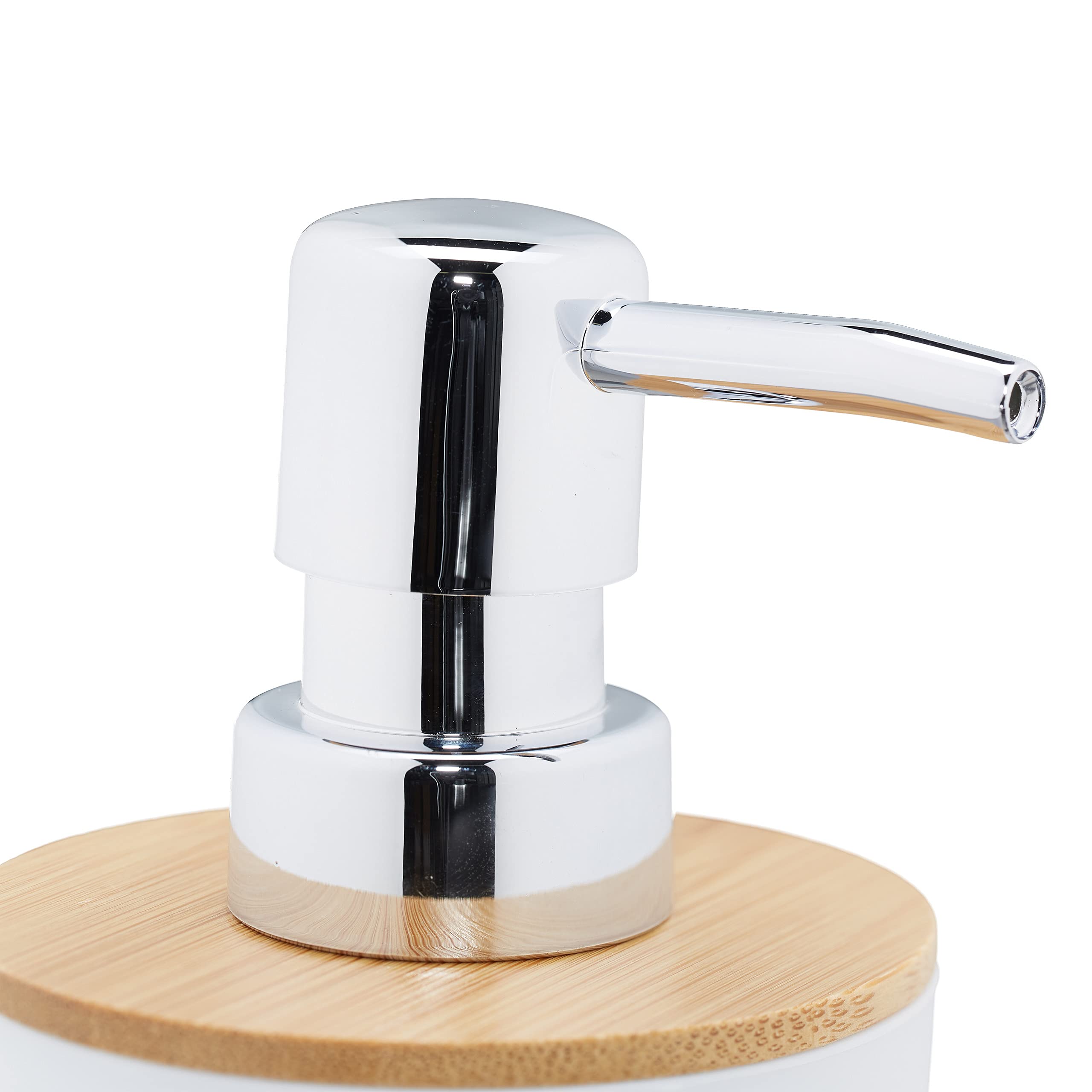 Relaxdays Accesorios de Baño 6 Piezas, Dispensador Jabón, Vaso, Portaescobillas, Bambú, Plástico, Blanco
