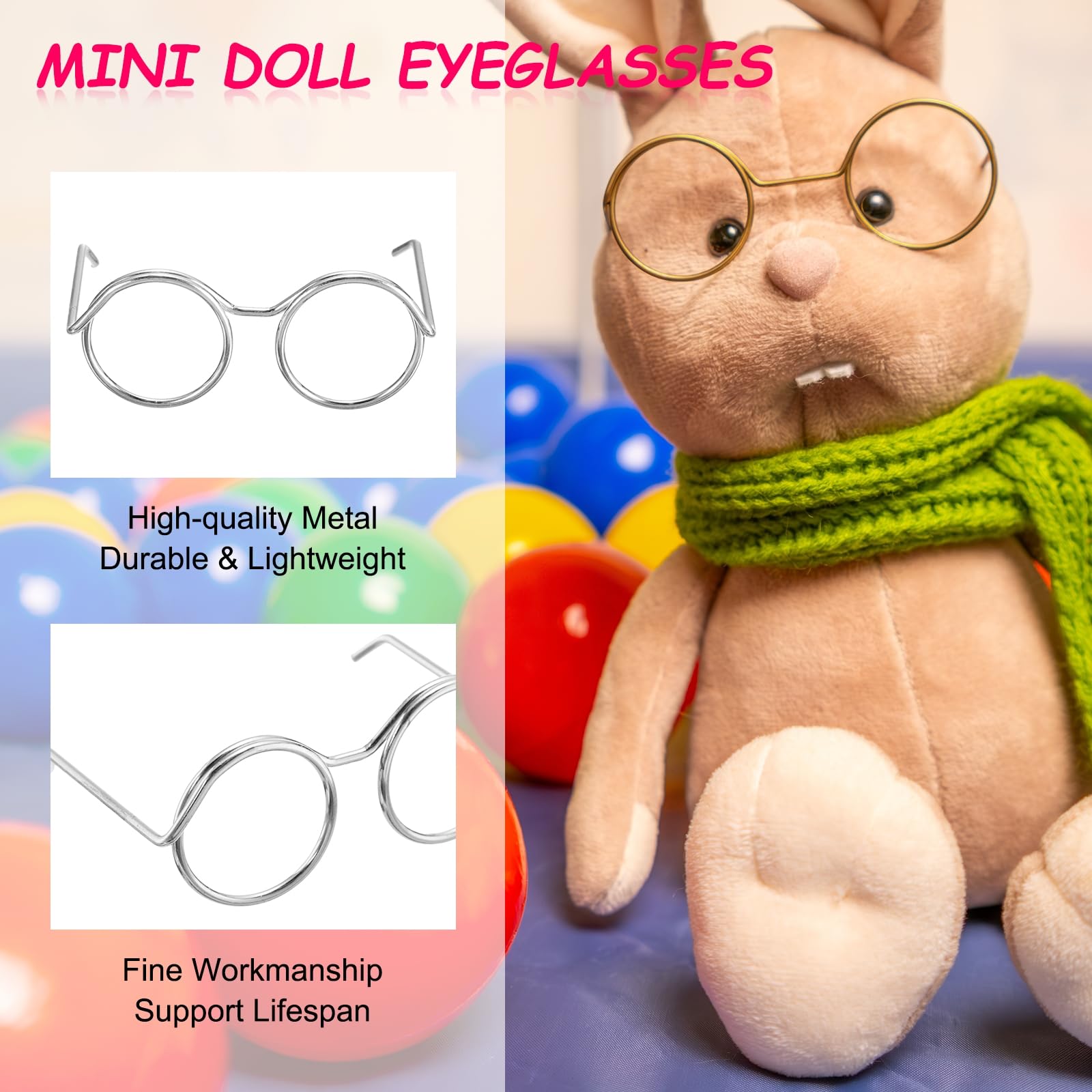 PATIKIL 1.38" Mini Doll Eyeglasses, 12 Pcs Doll Dress Eyeglasses Miniature Round Eyeglasses Metal Wire Rim for Crafts Silver Tone - Image 3
