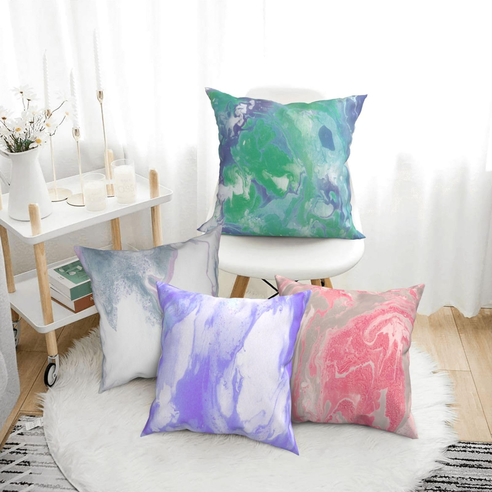 Housse de Coussin 75x75cm Lot de 4 Coussins décoratifs Cyan Peluche Courte Carré Taie D'Oreiller Vert Housse Coussin with Invisible Zipper ,pour Canapé Jardin Maison Oreiller d'Extérieur Décor30x30in