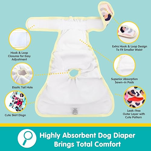 Miniatura 68 de Pañales reutilizables para perras, paquete de 3 pañales lavables altamente absorbentes, pañales flexibles para perritos, a prueba de fugas, pañales