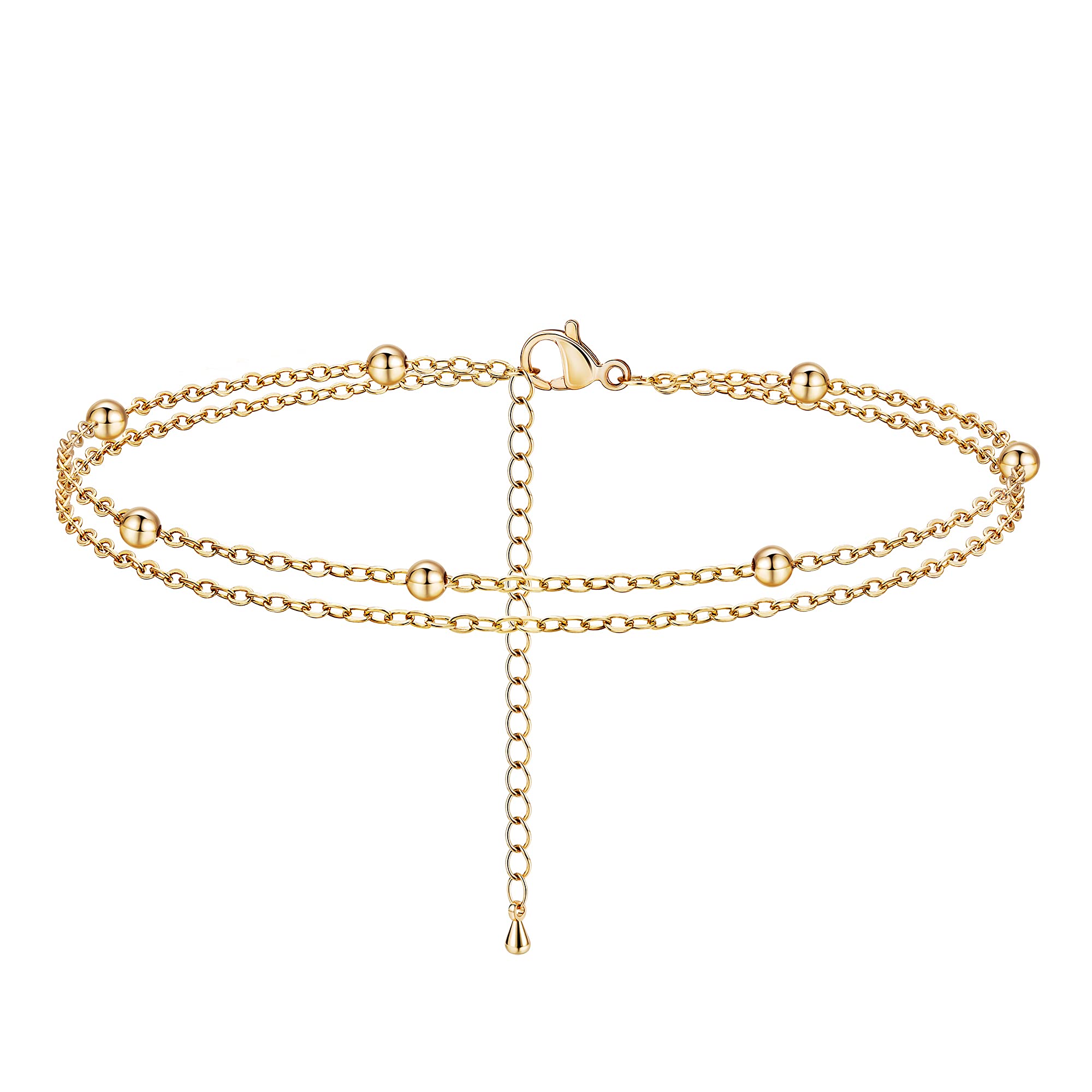 Kyerlyn Dainty Simple Chain Anklet for Women 18k Gold/Silver Plated Summer Beach Beaded Evil Eye Moon Figaro Butterfly Satellite Cuban Pearl Flat Marina Anklet Gift