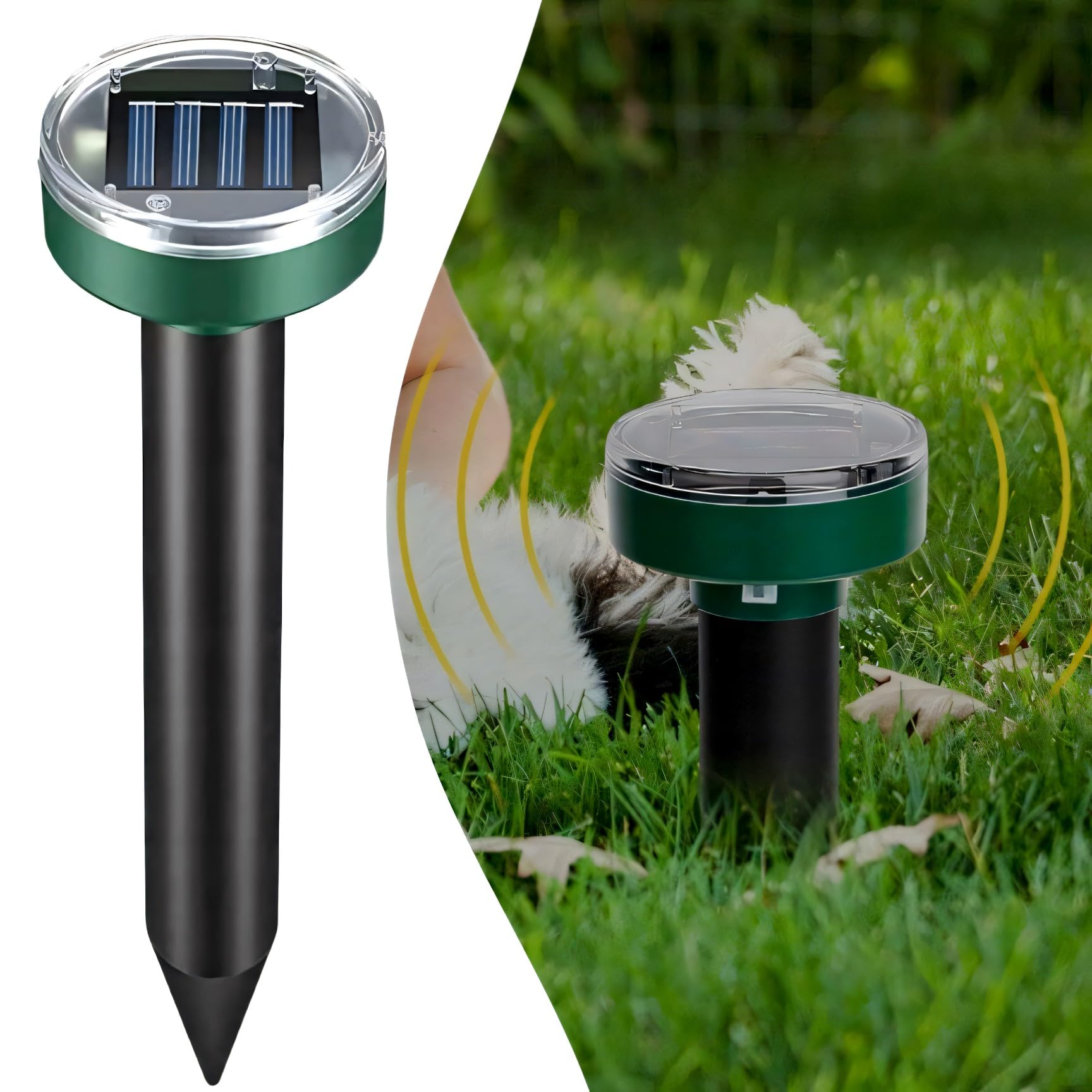 Retoo 4 unidades repelente de topos ultrasónico, frecuencia variable de 400 a 1000 Hz, distribuye eficazmente hasta cientos de metros de superficie, para exteriores, control eficaz de plagas