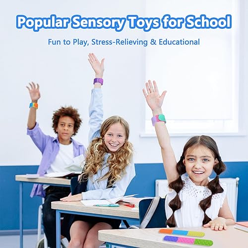 Vista 12 de Paquete de 6 pulseras de juguete para ansiedad, juguetes sensoriales de silicona texturizada para niños y adultos, juguete sensorial calmante
