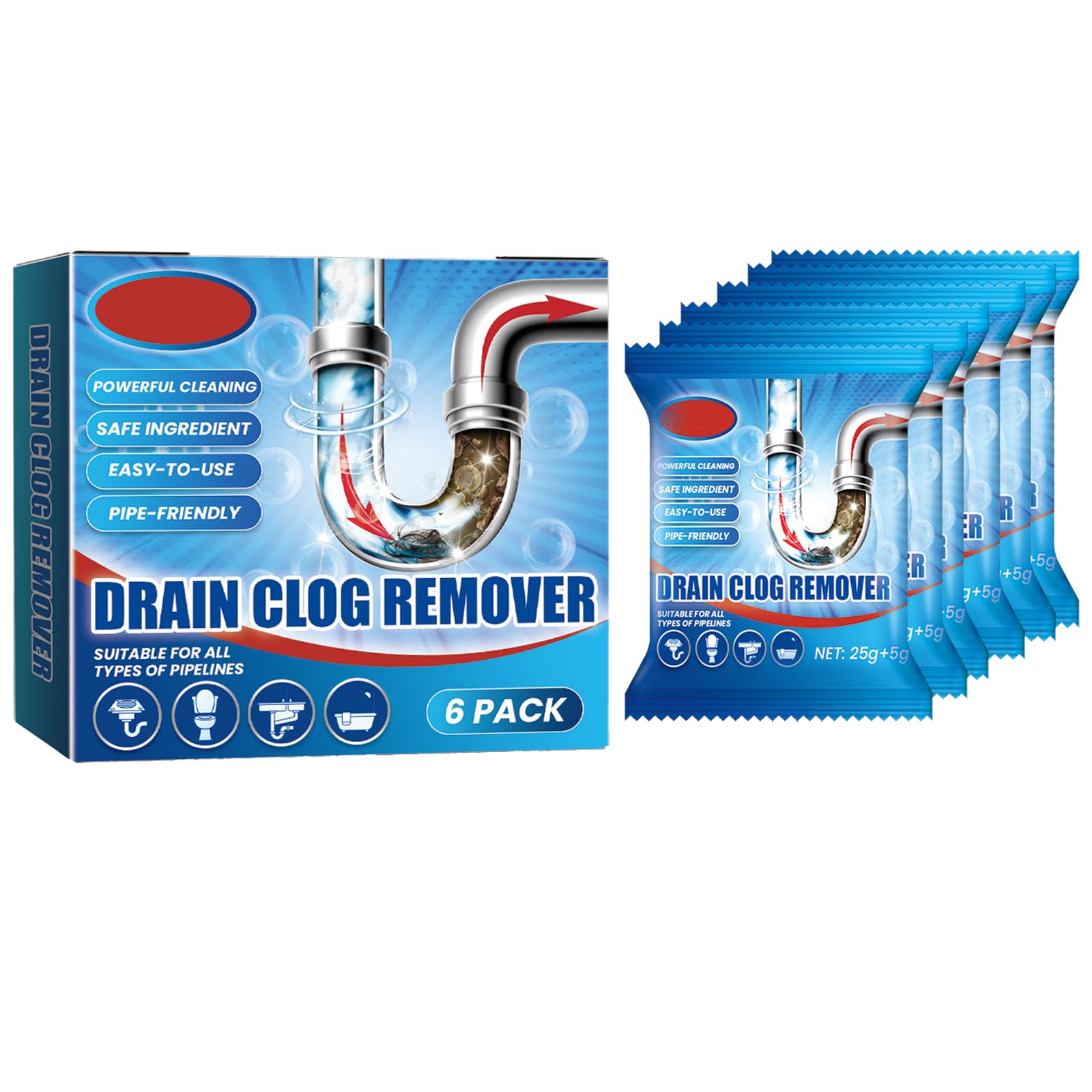 Poudre de Nettoyage pour Tuyaux,Nettoyant pour Canalisations D'évier,Agent de Dragage de Tuyaux Puissant,Pipe Clean Powder,Sink and Drain Pipe Dredging Powder,Poudre de Canalisation