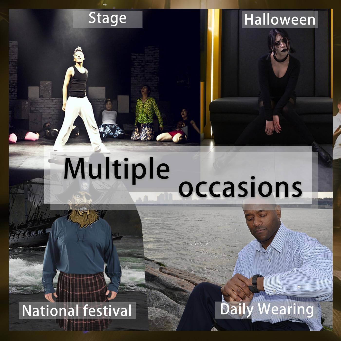 Men's Medieval Pirate Shirt, Viking Steampunk Costume Victorian Lace Up Shirts Halloween Renaissance Gothic Cosplay Tops - Image 8