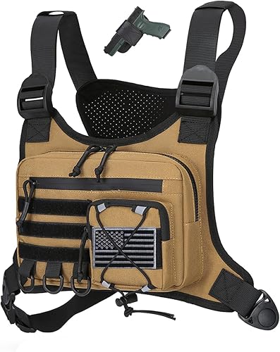 Bolsa de pecho para deportes al aire libre para hombres, chaleco de pecho se adapta a la mayoría de pistolas, mochila ajustable EDC de viaje para