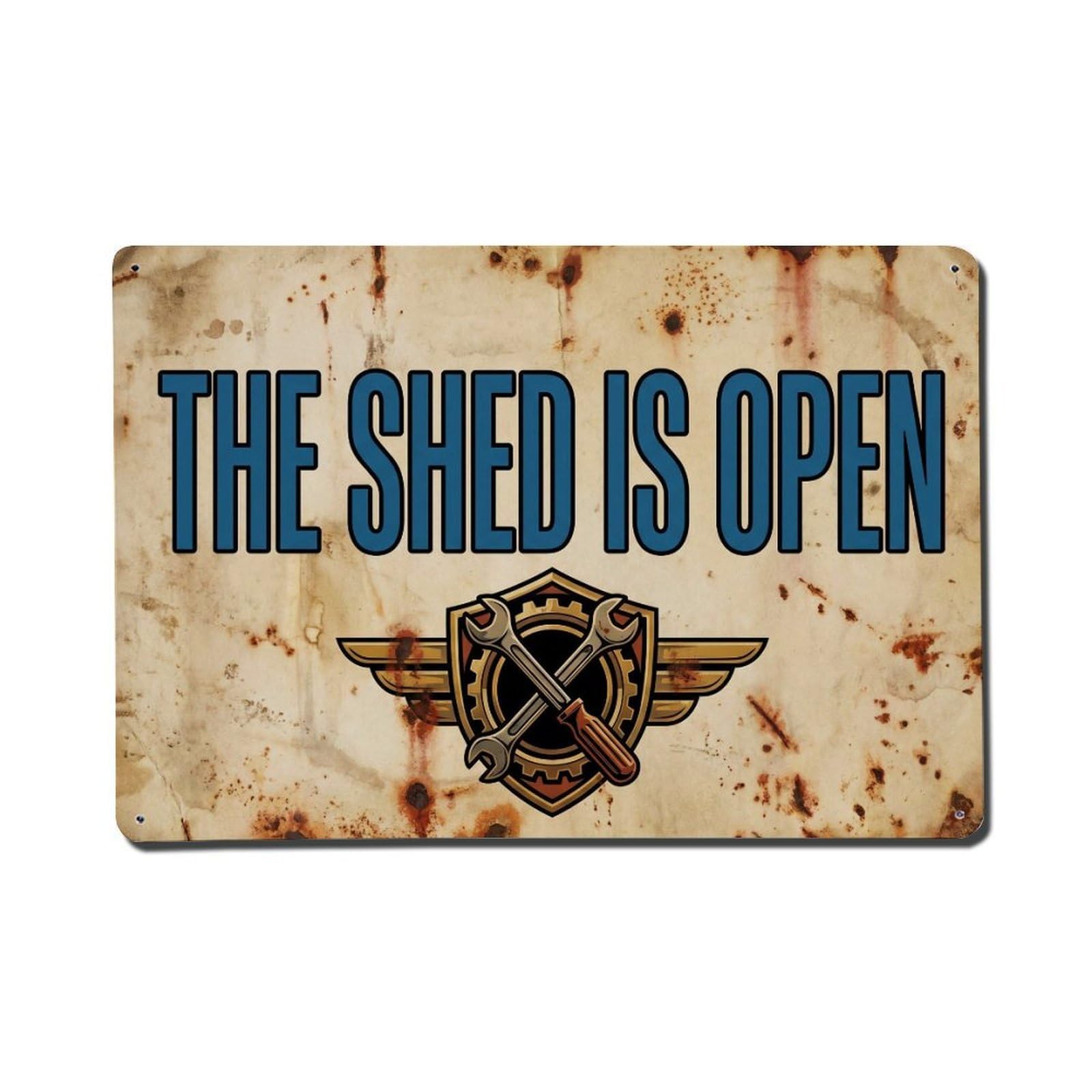 Shed Open Professional Workshop Quality Tools Metal Tin Sign Plaque Wall Decor for Cafe, Man Cave, Club Bar, Office, Home Garden Round Metal Poster 8x12Inch