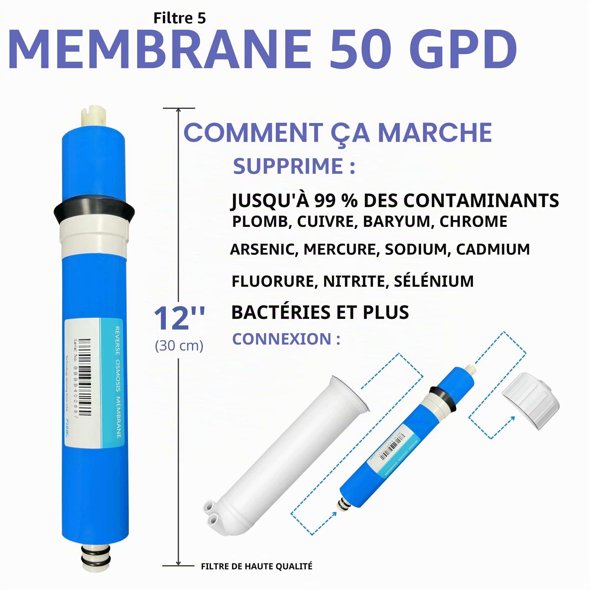 Kit membrane + 4 filtres pour osmoseur inverse