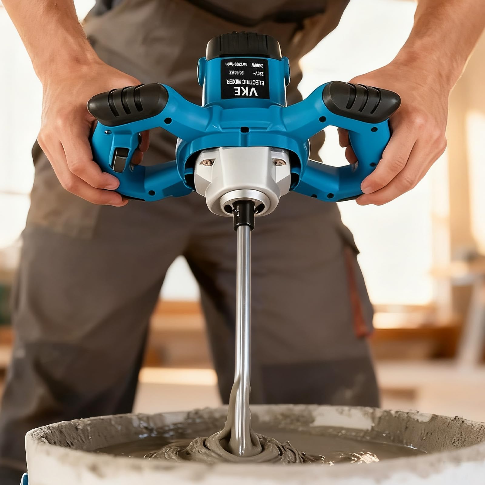 VKE Malaxeur, Melangeur Beton Colle 2400 W à 6 Vitesses, Max. 1200 tr/min Malaxeur Mortier Avec Bouton de Réglage de Vitesse Fixe, Mélangeur Peinture Avec Sac de Rangement, Betonniere électrique