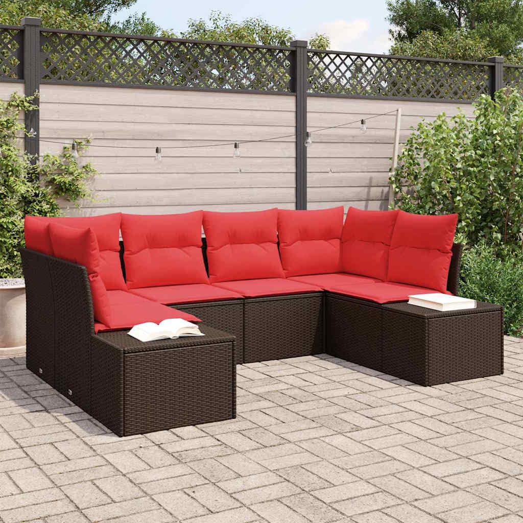 Ensemble de Canapé de Jardin 6 Pièces en Résine Tressée Marron, Salon de Jardin Modulable avec Coussins pour Terrasse et Patio, Mobilier d'Extérieur Robuste en Acier et Polyrotin