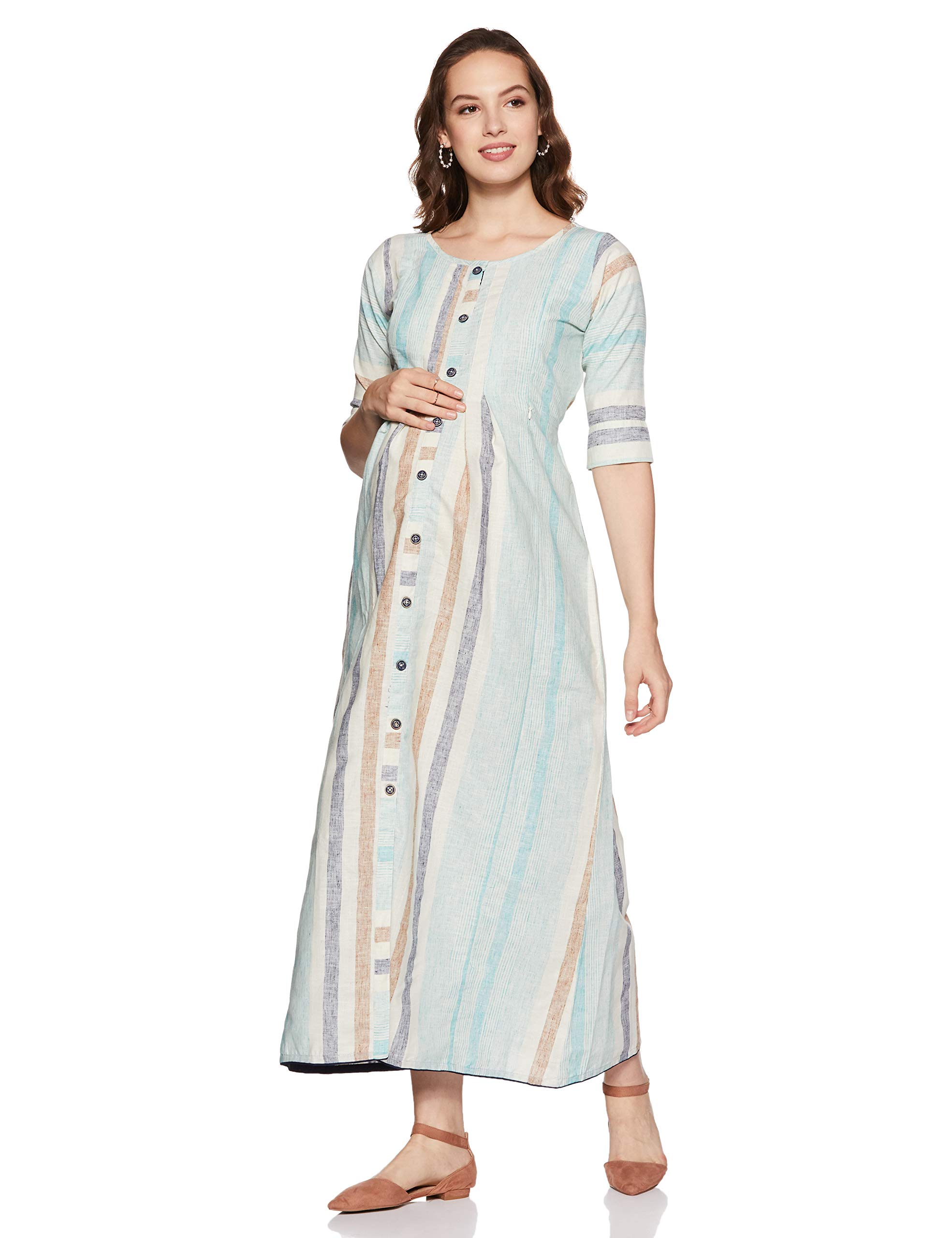 CEEMAYA Women's A-Line Maxi Maternity Dress with Zipper