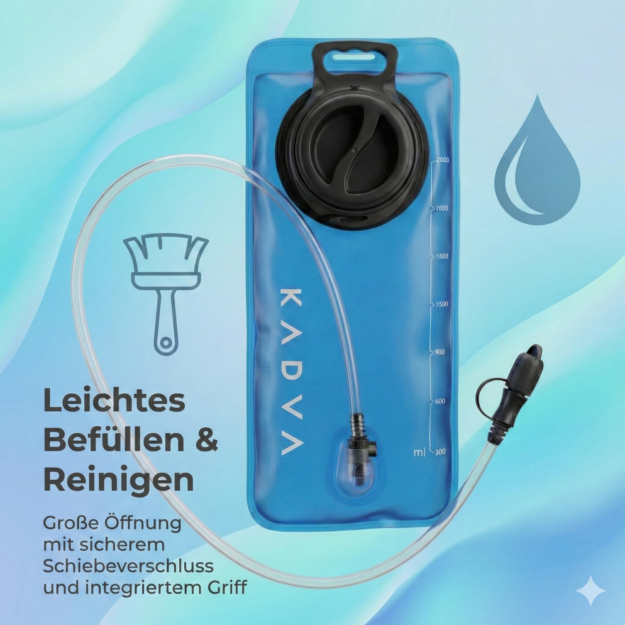 KADVA Bolla per Bere – a Prova di perdite e Facile da Pulire – Termoplastica Senza BPA con Sistema ClickFit – 2 Litri Blu – per Escursioni, Corsa e Ciclismo