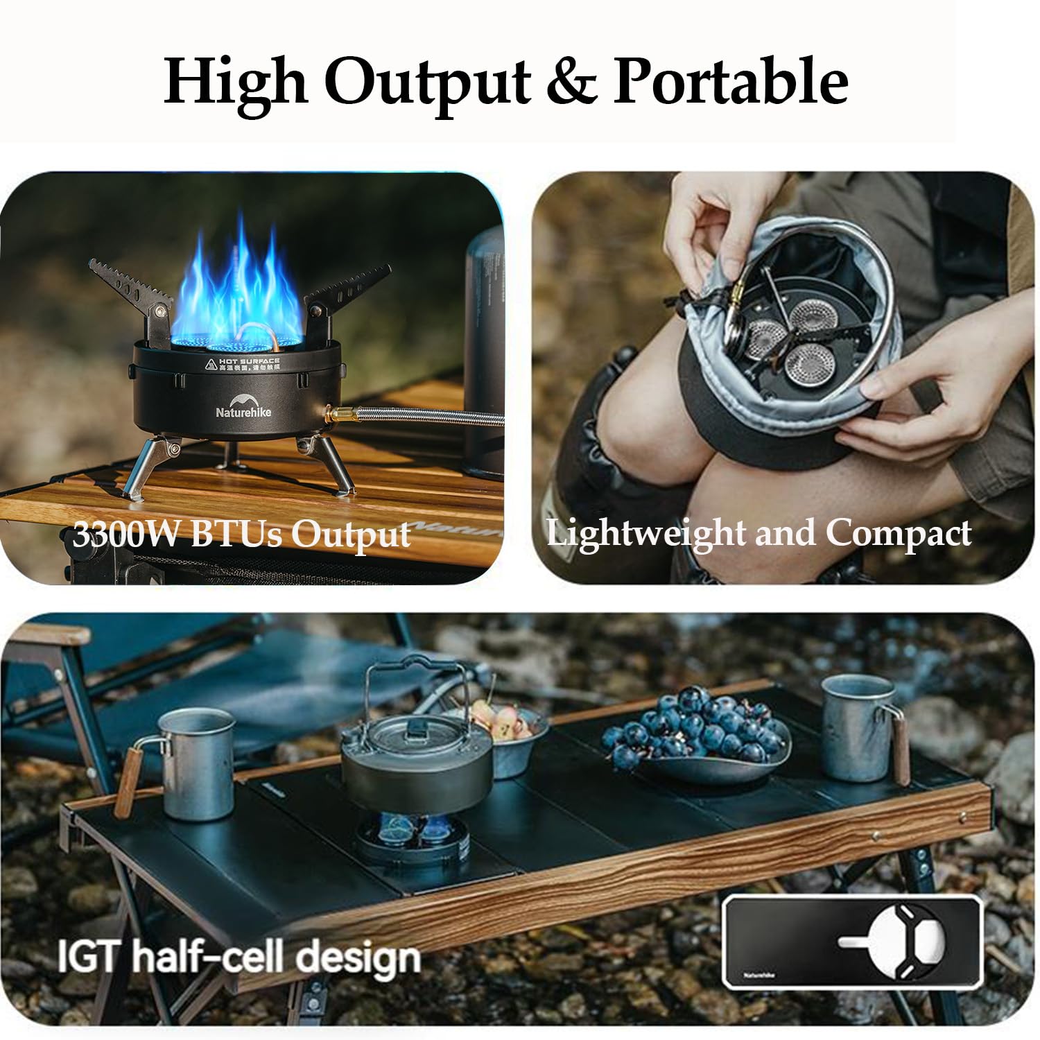 Naturehike Portable Camping Stove, 1 Burner Gas Camp Stove with Carry Bag, 11260 BTU Backpacking Stove with Adjustable Burners for Outdoor Hiking Backpacking
