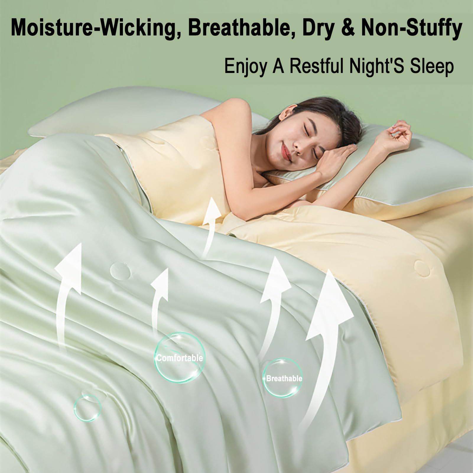 Set di biancheria da letto rinfrescante, double face, in seta di ghiaccio, leggera, per chi dorme al caldo, morbida e reversibile per tutte le stagioni, 180 x 220 cm (trapunta singola)