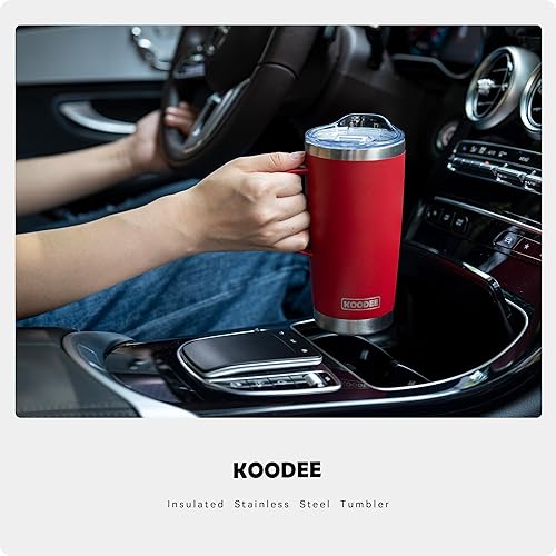 Miniatura 7 de koodee Taza de café aislada de 20 onzas con tapa y asa, acero inoxidable de doble pared al vacío, taza de camping, taza de café de viaje (rosa rojo)