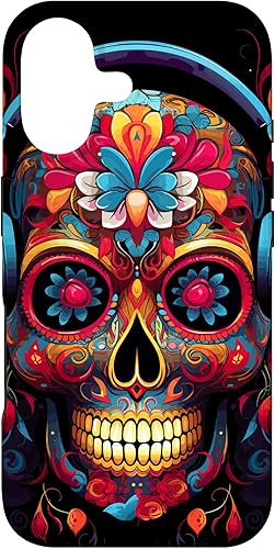 Vista 32 de iPhone 13 Pro Max Calavera Calavera Calavera Sugar Skull con auriculares - Funda temática musical