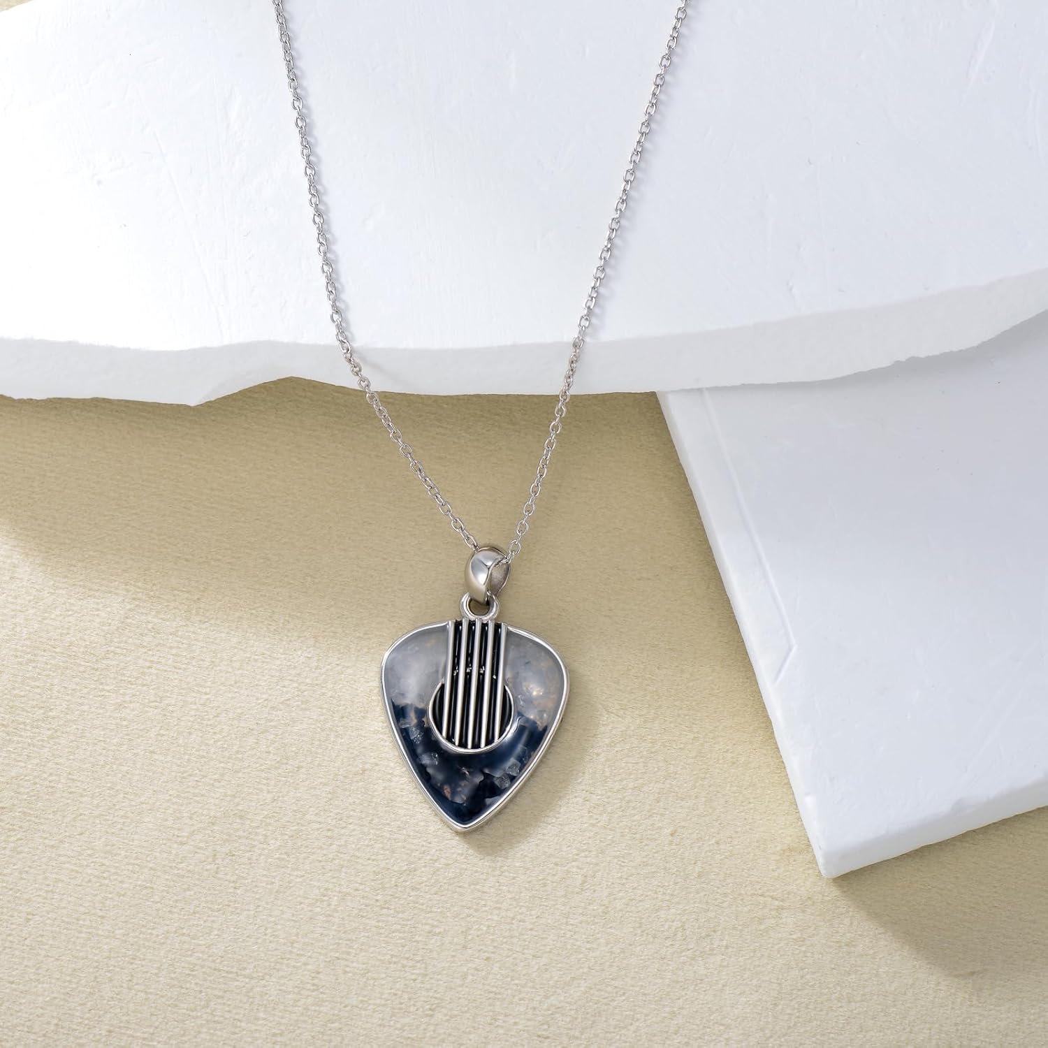 PELOVNY Guitar Pick Music Necklace 925 Sterling Silver Peace Sign Pendant Jewelry Musical Guitarist Gifts for Women Men Music Lovers Musicians - Image 4