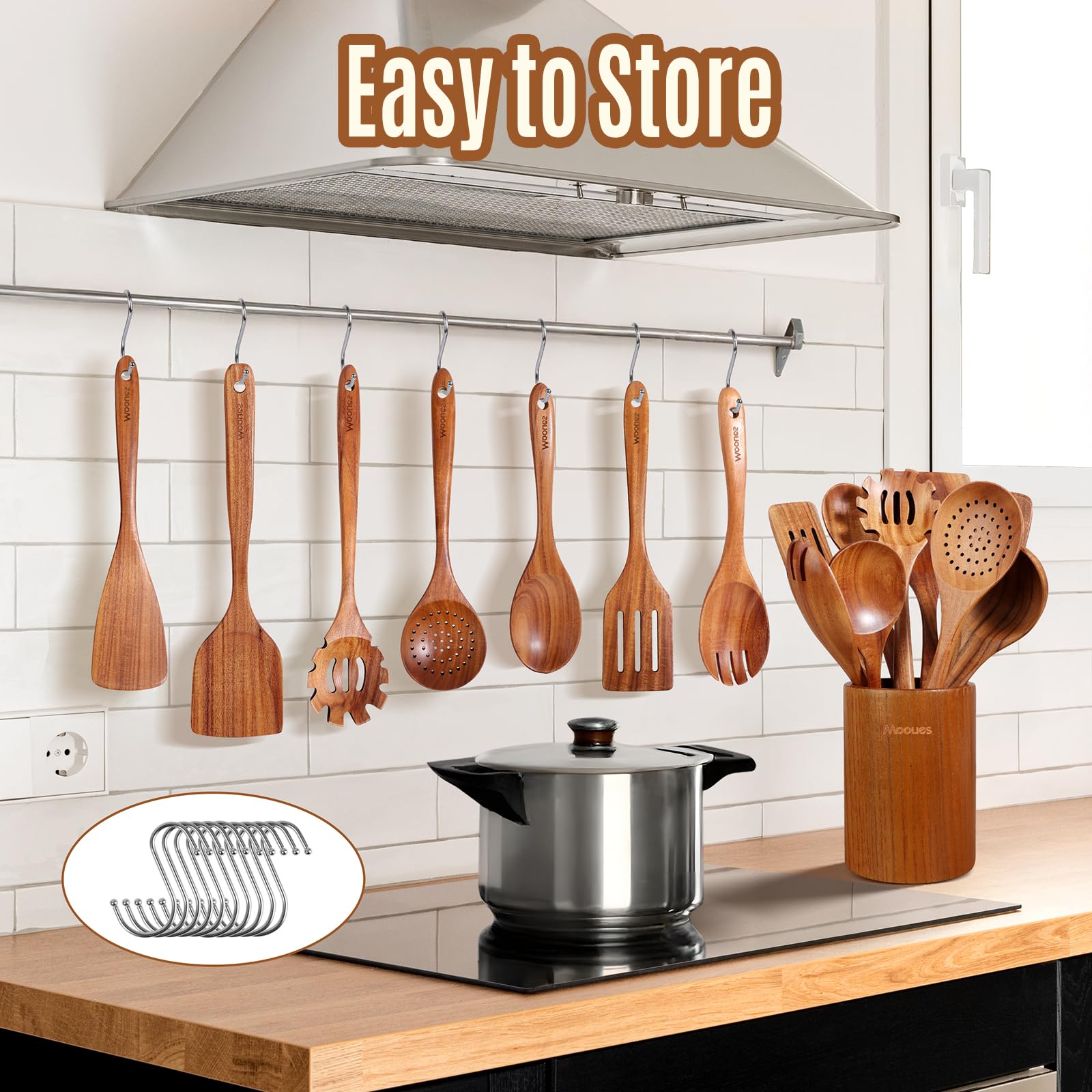 Juego de utensilios de cocina de madera, herramientas de cocina de 12 piezas