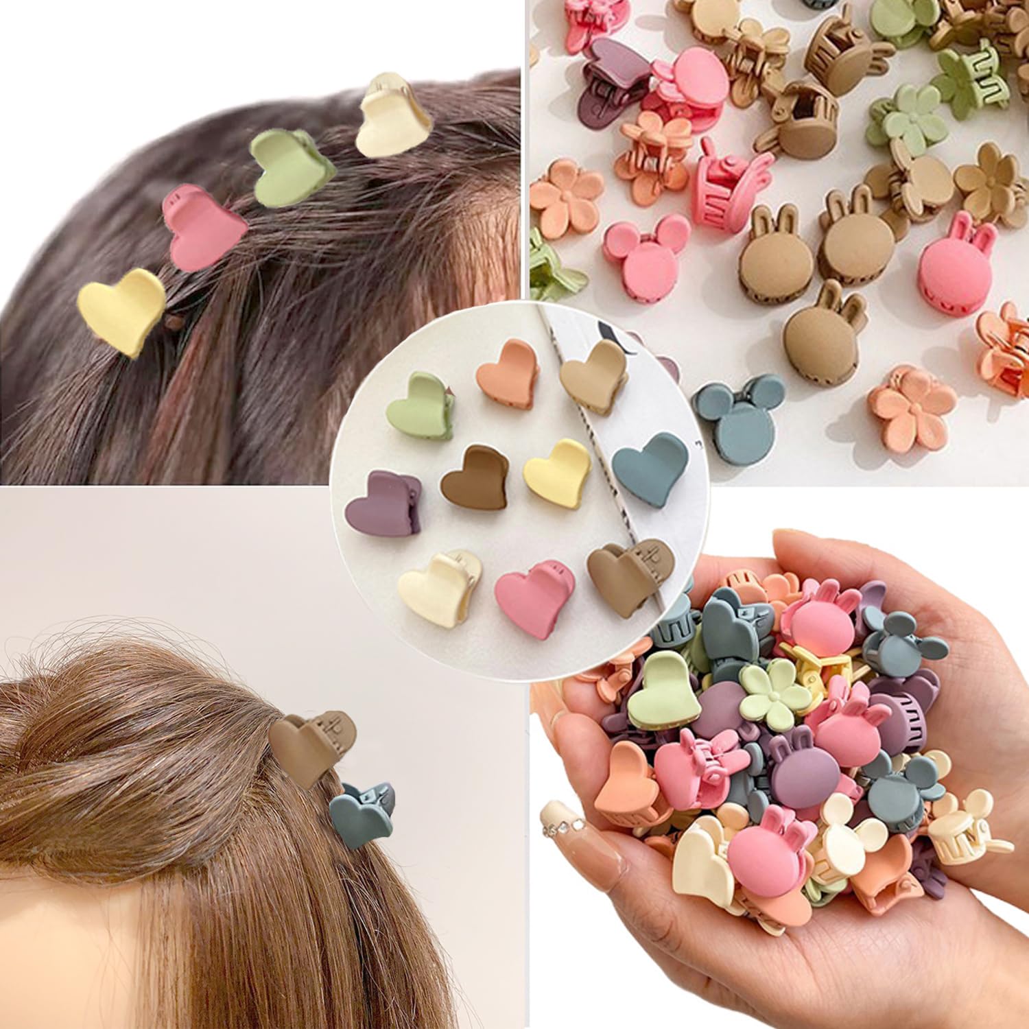1 Can of 50 Colourful Love Shape Hair Clips, Anti-Slip Hair Accessories for Women Curly/Straight/Wavy Hair - Image 3