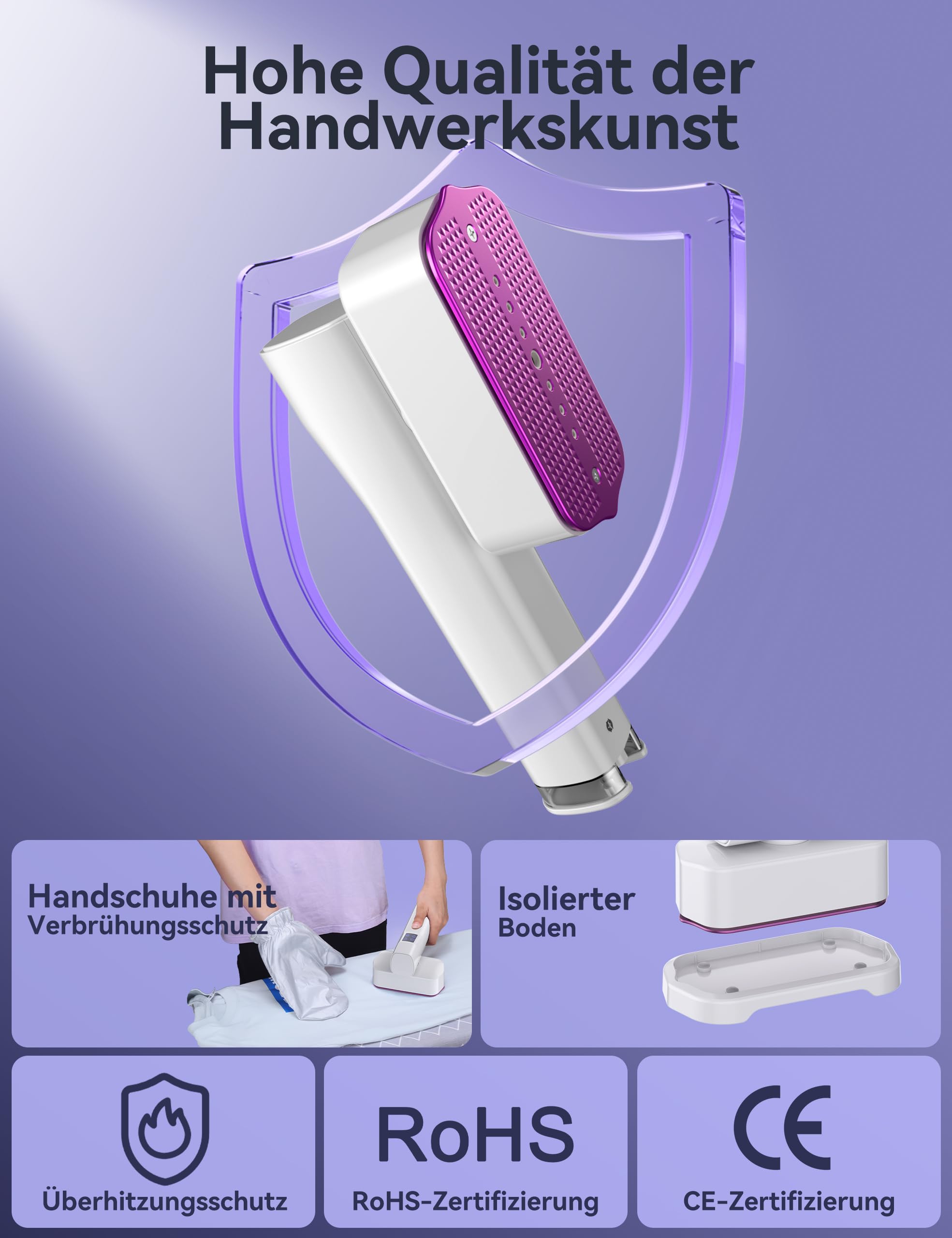 Sundu Steamer Dampfglätter Reise, Dampfbügeleisen für Kleidung, 2-in-1 Reisebügeleisen Steam iron, 15s schnelles Aufheizen Steam, Reisedampfglätter mit LED Display, 4 Bügelmodi