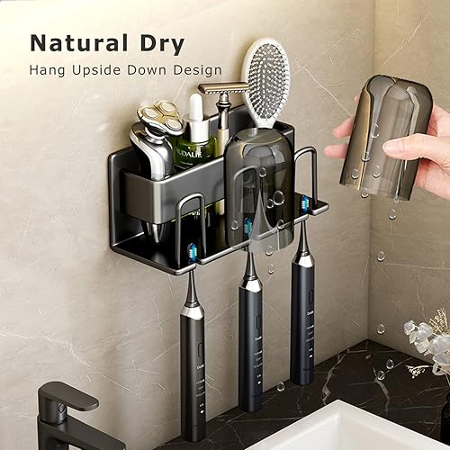Miniatura 2 de Portacepillos de dientes, soporte de cepillado de dientes para organizador de ducha, soporte para cepillo de dientes montado en la pared,