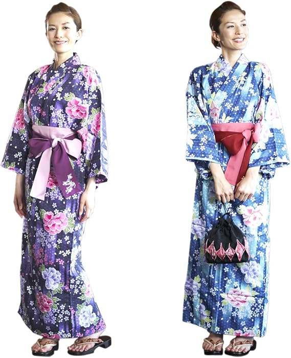 Amazon 特選 浴衣 日本製 旅館浴衣 女性 婦人 レディース 帯付 浴衣セット 部屋着 ルームウェア 牡丹柄 浴衣 通販