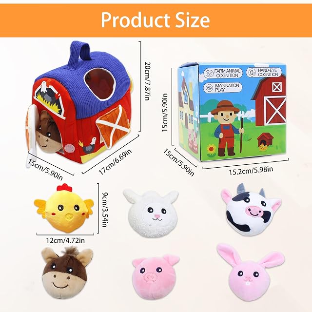 Foto 2 de 7 de Tbintul Juguete Montessori para Bebés 6-18 Meses, Animales Granja de Peluche Blandos con Sonajas, Arrugas