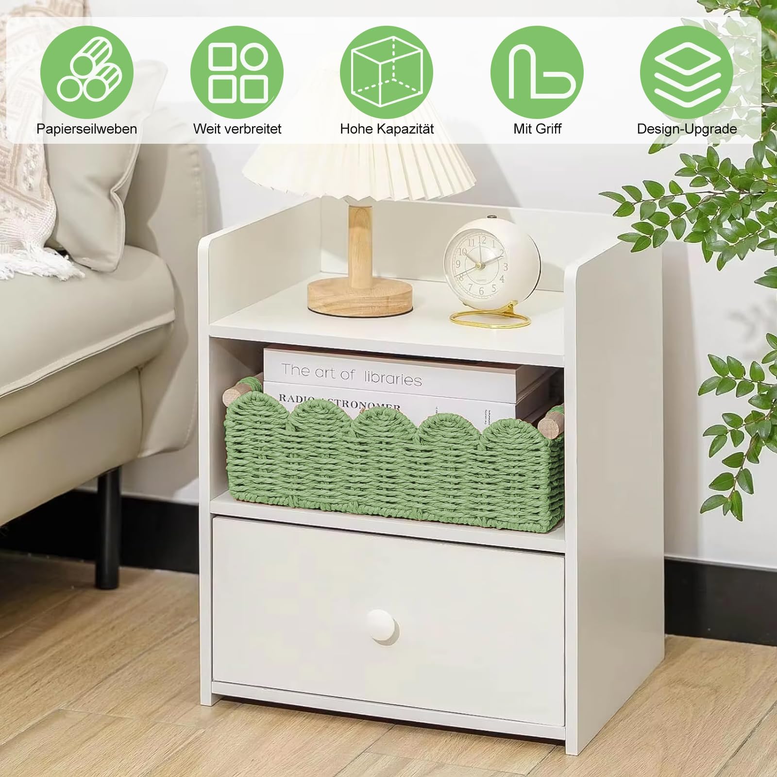 Juego de 2 cestas de almacenamiento, cestas trenzadas con asas de madera, caja tejida a mano, cestas de almacenamiento, cestas decorativas, organizadores de encimera, para cocina, dormitorio, salón