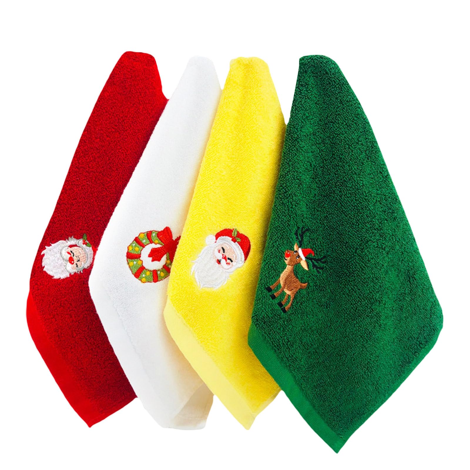 LSFYSZD Set of 3 Hand Towels for Kitchen and Bathroom 12x18in Cotton Embroidered Dish Towels Christmas Theme Decorative Towels Gift (4pcs Set(White+Yellow+Red+Green)