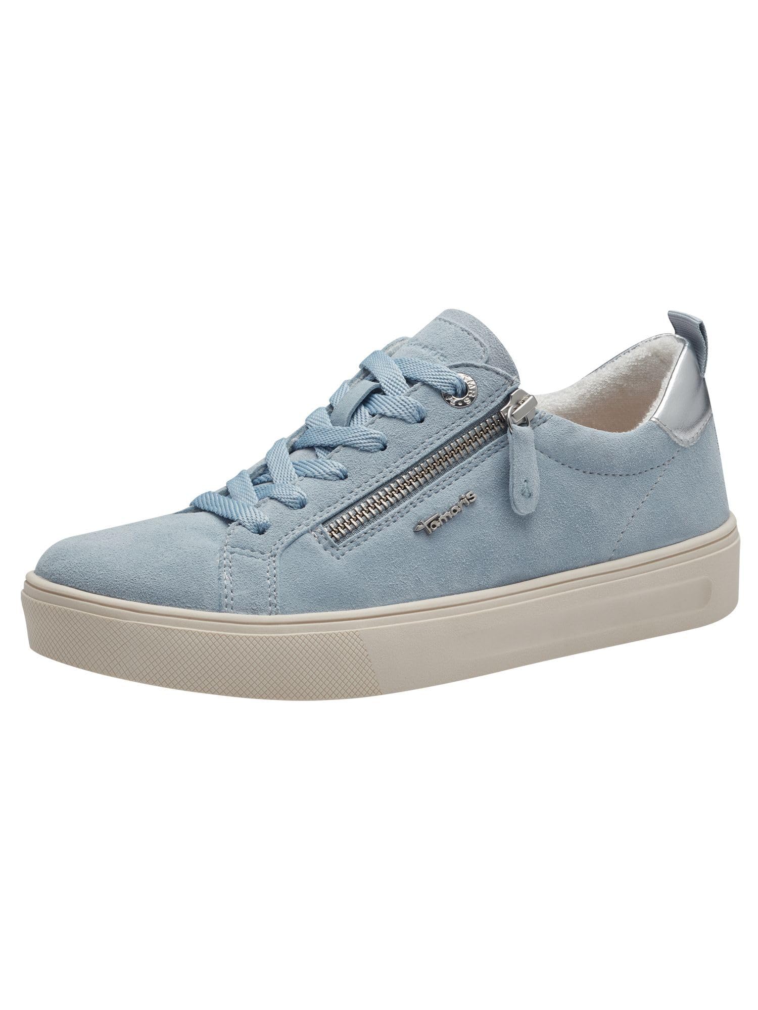 Tamaris Comfort Women’s Flat Sneakers with Zip Casual, Sky Suede, 3,5 UK
