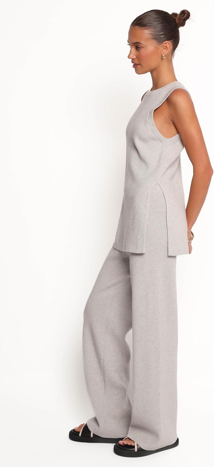 Petal & Pup Women's Ellory Knitted Pant Set - Light Grey