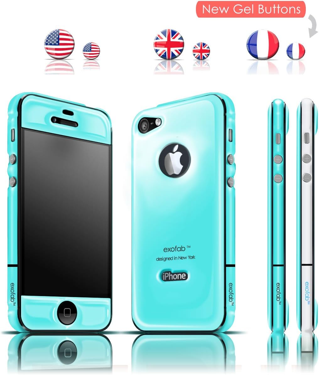 exofab iPhone 4/4S ultra-thin skin / case. Handsfree selfie. Front - back & side 3D protection. (Screen protector included) Color: Aqua Blue