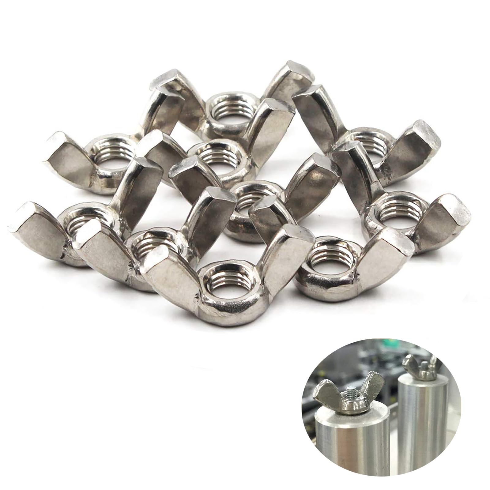 Yeenano 50pcs M6 Stainless Steel Wing Nuts, Silver