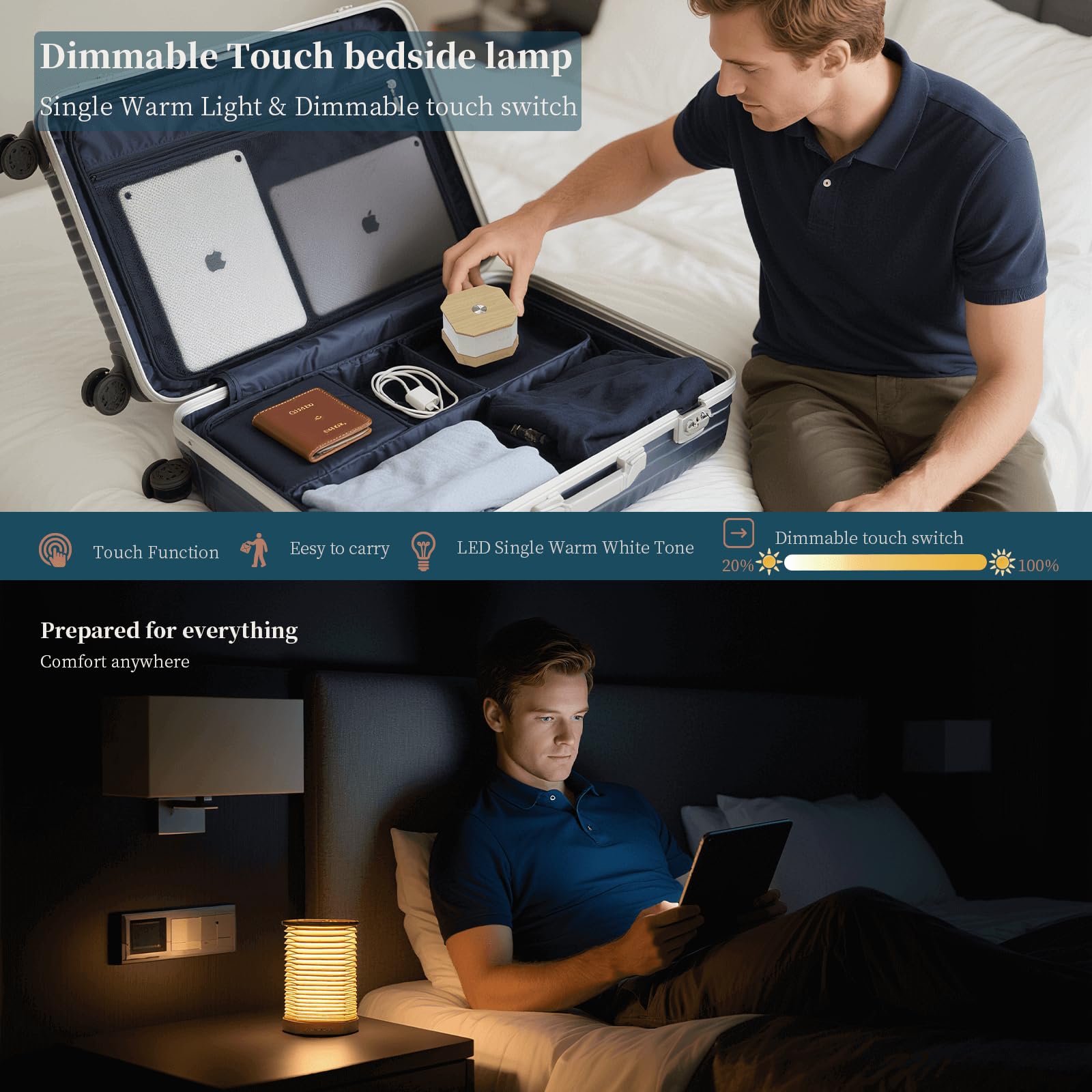GanSan Portable Camping Lamp Foldable Bamboo Light, USB-C Rechargeable for Tent Travel, Hiking & Emergency Compact Cordless Lamp - Image 3