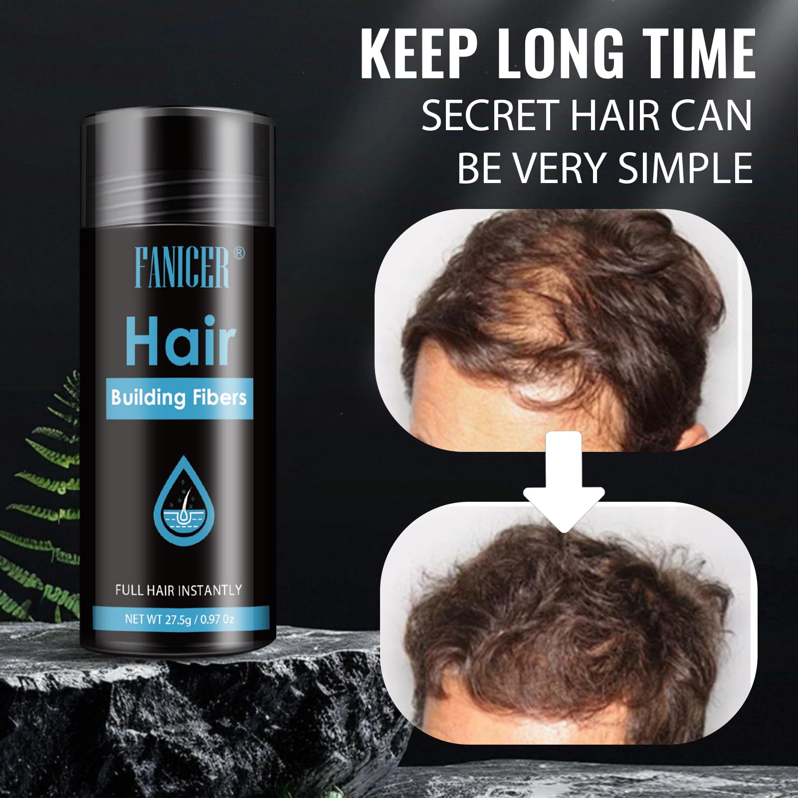 Polvere Fibre Capelli, Polvere Capelli Ugello, polvere volumizzante capelli Uomo e Donna, Aggiunge volume Immediato(Nero)