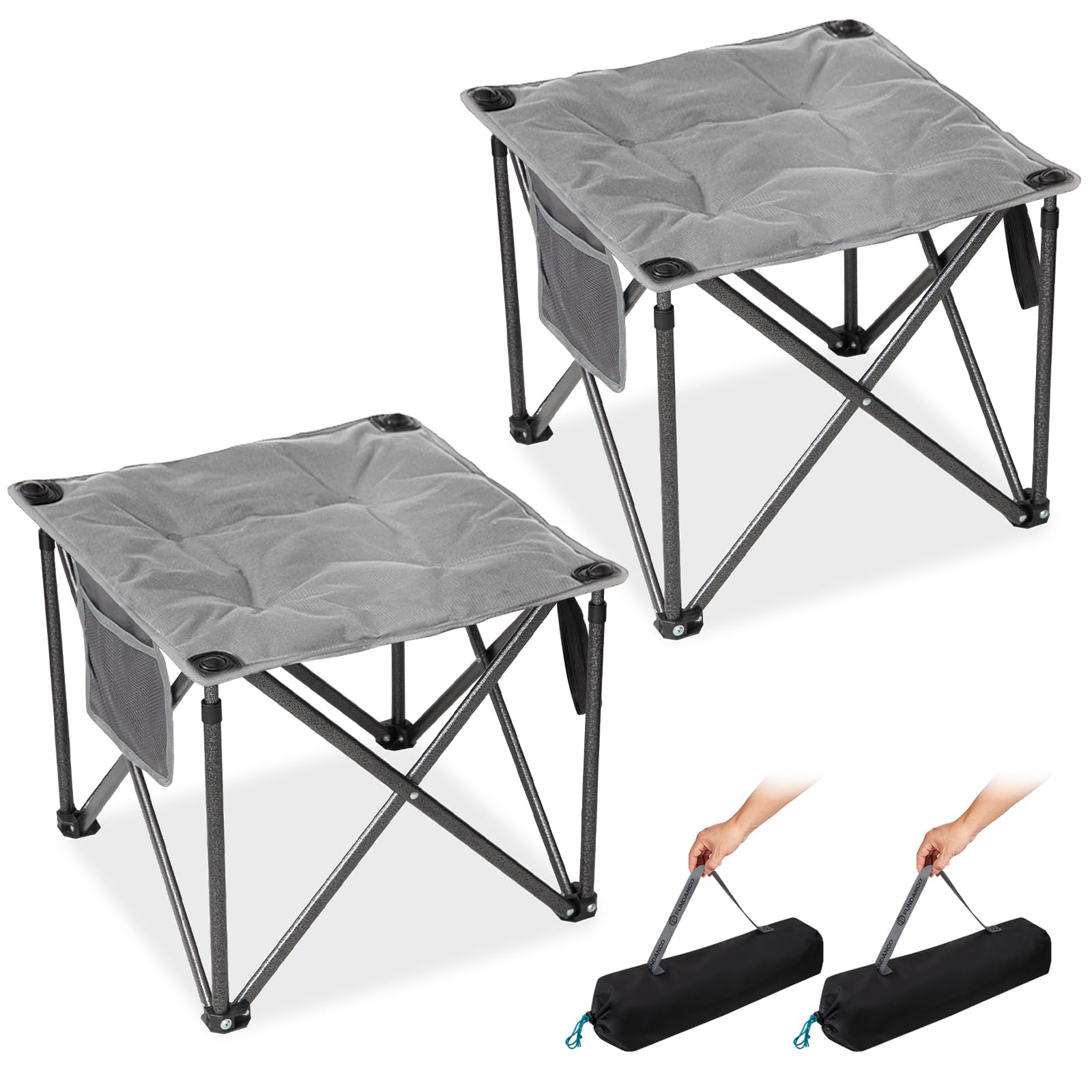 FUNDANGO Oversized Camping Stool 41cm Seat Height, 2 Pack 180kg Heavy Duty Foldable Stools with 240GSM Padded Seat & Carry Bag, Portable Outdoor Seat for Garden, Fishing, Hiking (Grey)