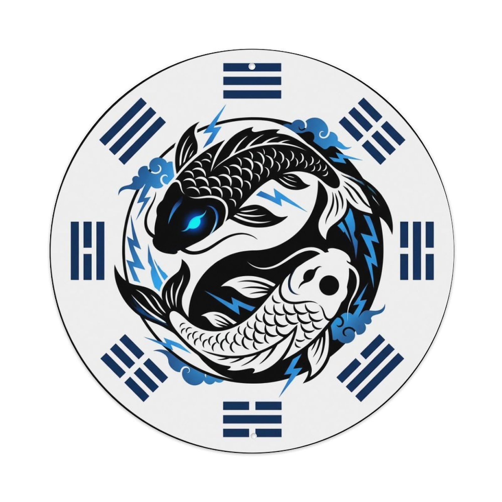 Metal Tin Sign Tai Chi Koi Fish Storm Lightning