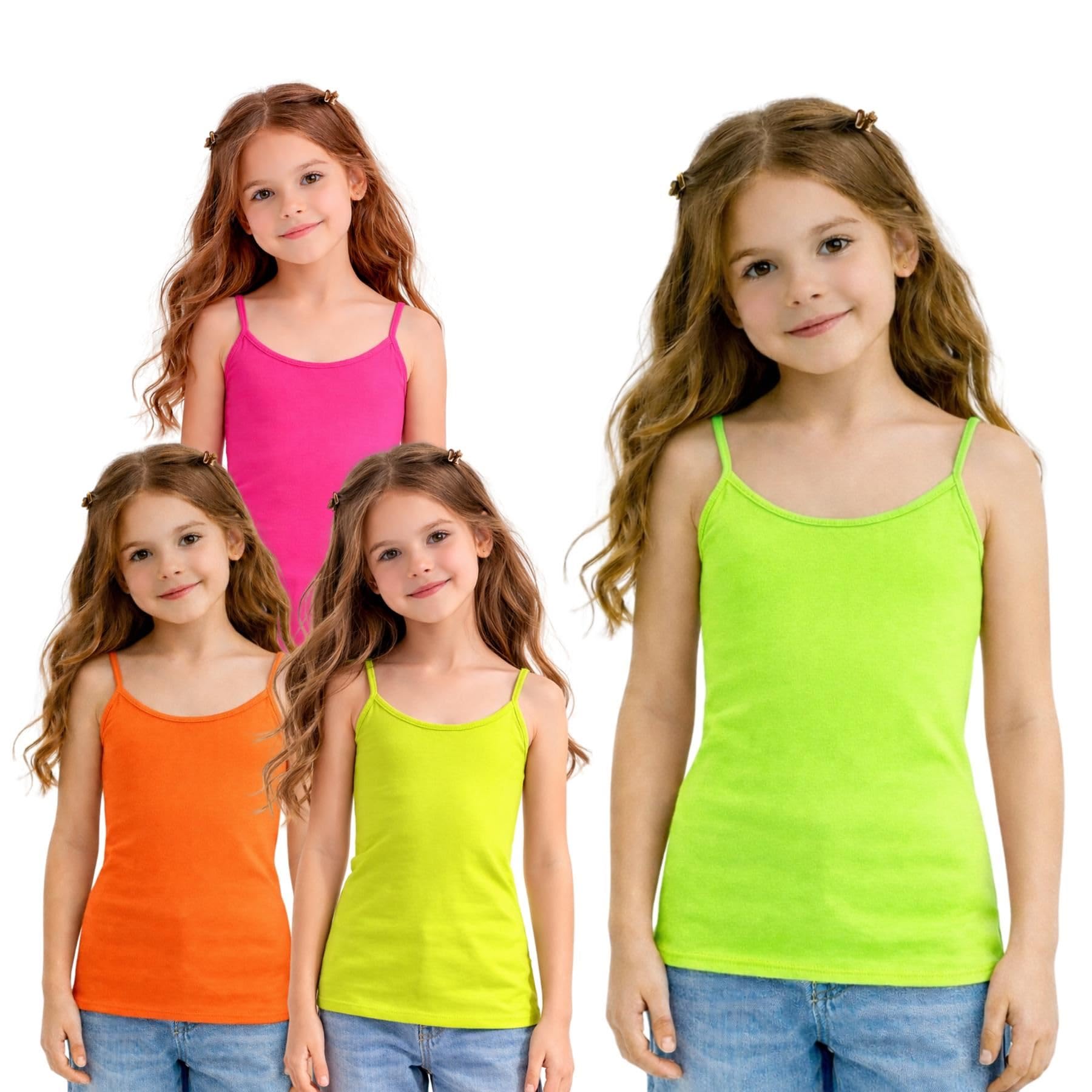 janisramone® Paquete de 4 camisetas sin mangas con tirantes delgados para niñas, chalecos de verano sin mangas, capa base ligera, camisetas de verano para niños, camisola lisa con tirantes delgados